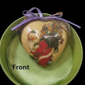 Vintage Christmas Heart Santa TreeOrnaments Paper-Mâché Victorian Cottage Core